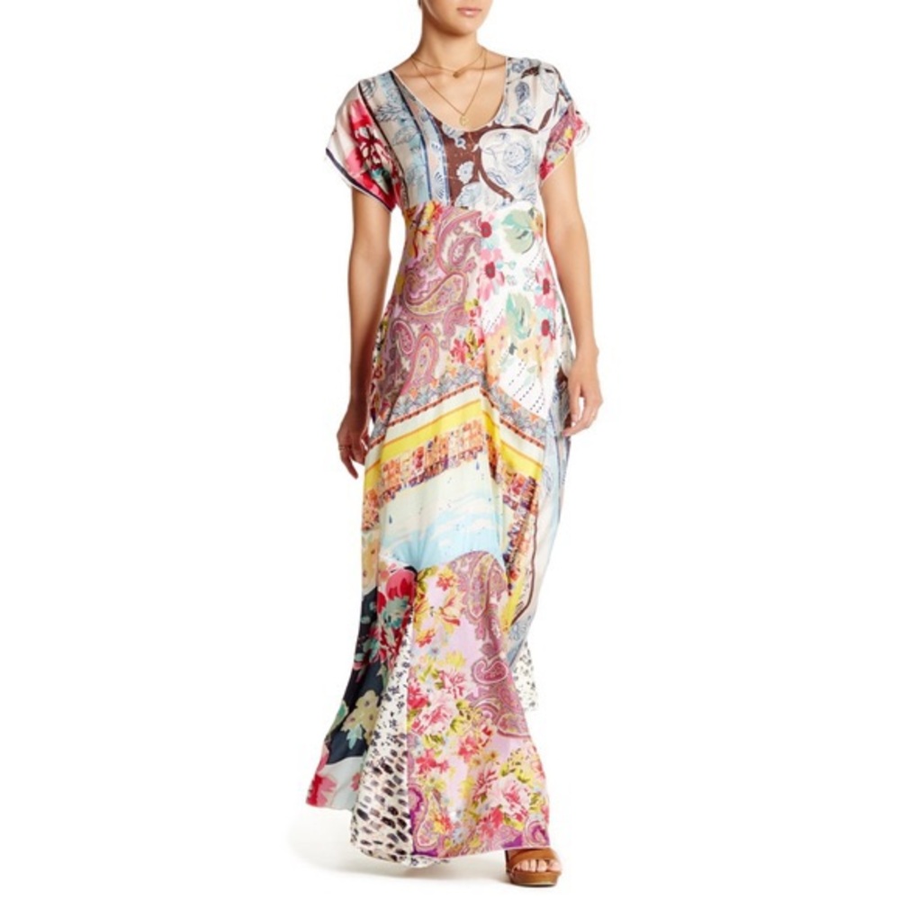 Johnny Was Layla Silk Patchwork Maxi Dress M